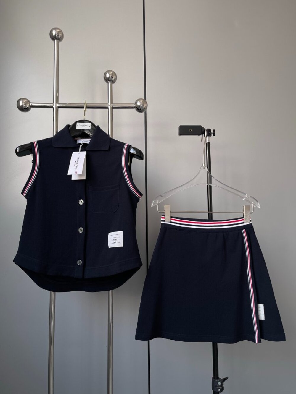Thom Browne College-style sleeveless top and short skirt set - Picture 1 of 5